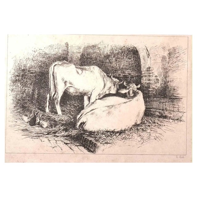 Luigi Gioli, In the Stable, Lithograph, 1880 For Sale