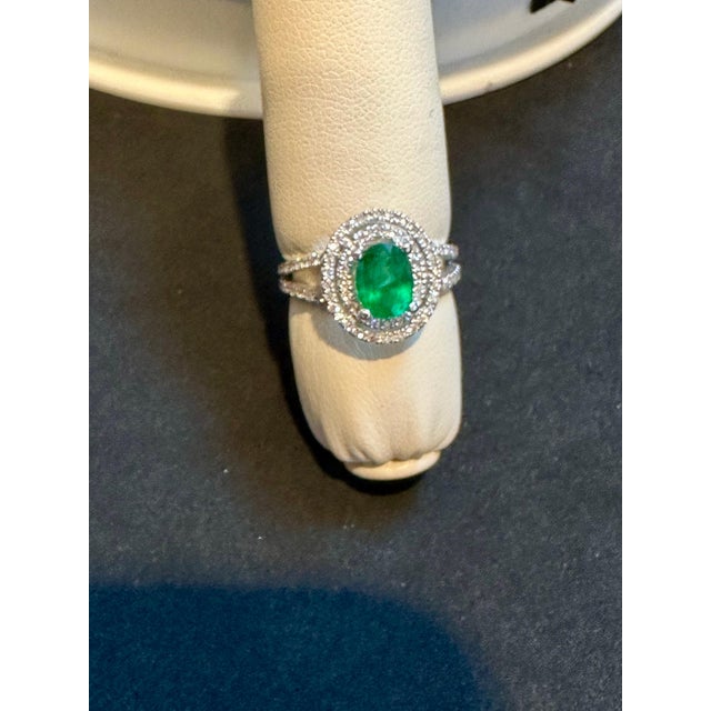1.5 Ct Oval Cut Natural Emerald & 2 Ct Natural Diamond Halo Engagement Ring For Sale - Image 13 of 18