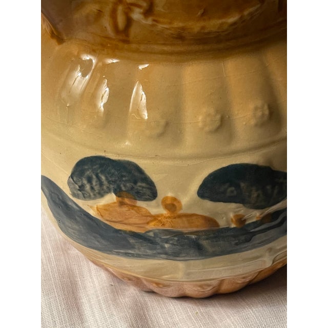 Arts & Crafts Antique 1910s Attributed to Roseville Yellow Ware Woodlands Pitcher Glazed Countryside Scene For Sale - Image 3 of 12
