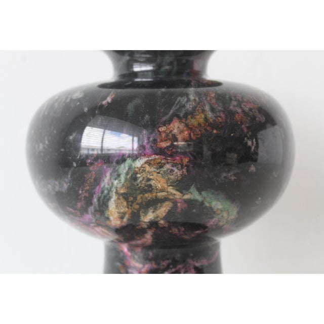 Purple Vintage Black Pink Orange Green Yellow Pink Purple Marble Fluted Vase For Sale - Image 8 of 14