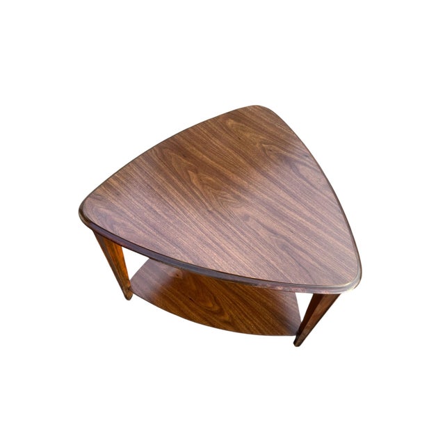 Brown Vintage Mersman Mid-Century Modern Walnut Guitar Pick Two-Tier End Table, Model 63-5 For Sale - Image 8 of 11