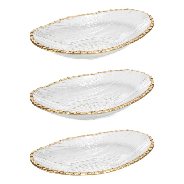 Cassiel Clear Bowls with Jagged Gold Rim, Set of 3, Large For Sale