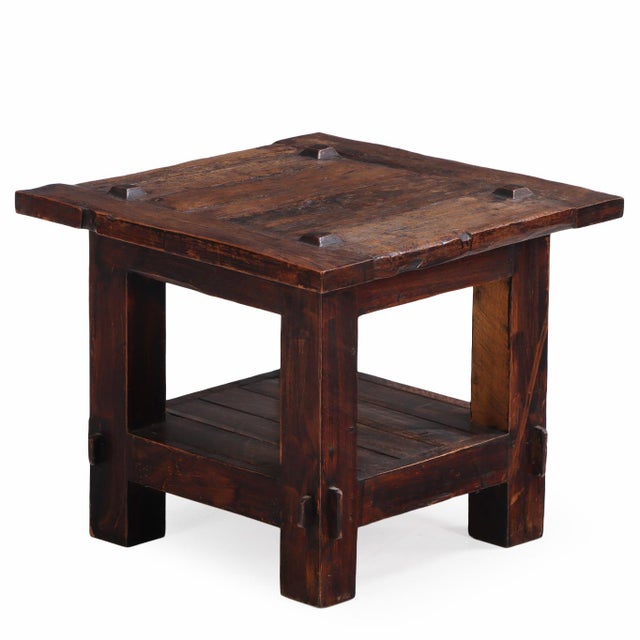 Brutalist French Solid Oak Brutalist End Table, C. 1960. For Sale - Image 3 of 7