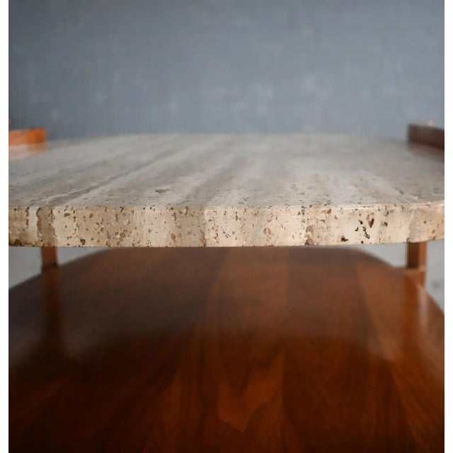 1960s 2-Tier Side Table With Italian Travertine by M. Singer & Sons, 1950s, a Pair For Sale - Image 12 of 13