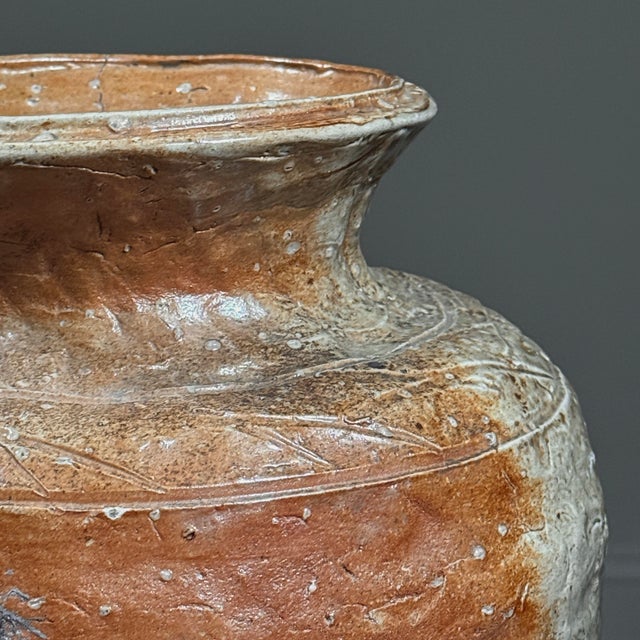 Antique Large Japanese Shigaraki Natural Ash Stoneware Vessel, Signed For Sale - Image 12 of 12