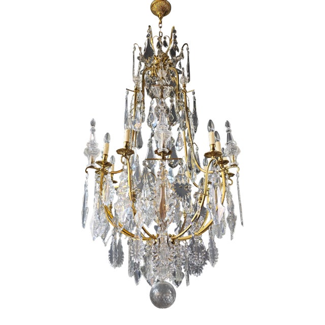 Antique Late 19th Century Lustre a Cage Chandelier Crystal Brass For Sale