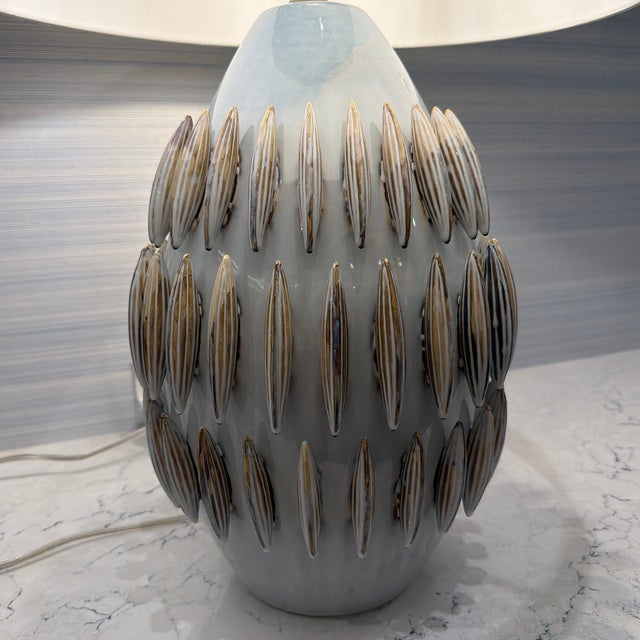 Contemporary Arteriors Pawnee Sculptural Blue Ceramic Table Lamp For Sale - Image 3 of 8