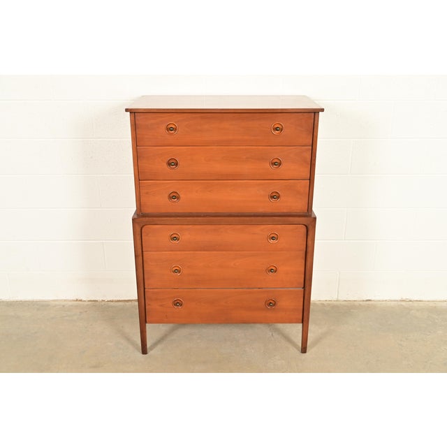 A sleek and stylish Mid-Century Modern highboy dresser or gentleman's chest By John Van Koert for Drexel, "Counterpoint"...