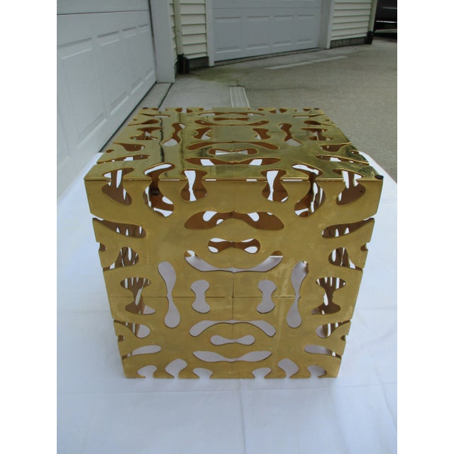 Mid-Century Modern 70's Square Metal and Glass Puzzle Cube Coffee Table -Attributed to TriMark For Sale - Image 3 of 11