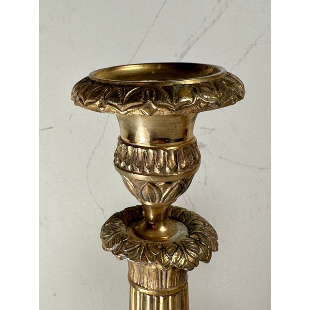 19th Century Antique Pair French Neoclassical Ormolu Bronze Candlesticks For Sale - Image 5 of 12