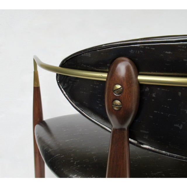 C.1950's Dan Johnson for Selig of Denmark, Walnut & Brass "Viscount" Accent/Lounge Chair With Brentano Textile For Sale - Image 13 of 18