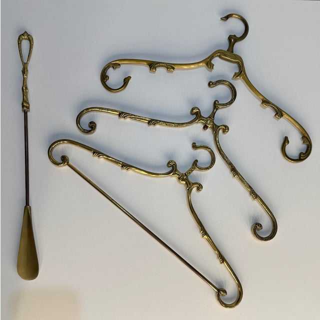 Gold Vintage Baroque-Style Coat Rack in Brass with Hangers and Shoehorn, 1970s, Set of 3 For Sale - Image 8 of 14