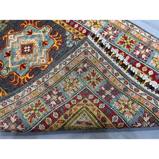 Charcoal Gray and Blue Chobi Wool Runner Rug With Tribal Medallions, 2'9" X 6'5" For Sale - Image 16 of 16