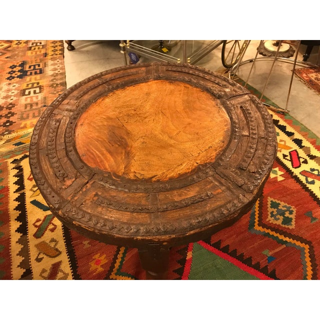Late 19th Century Antique Indonesian Wood and Iron Side Table Converted From a Wagon Wheel For Sale - Image 5 of 7