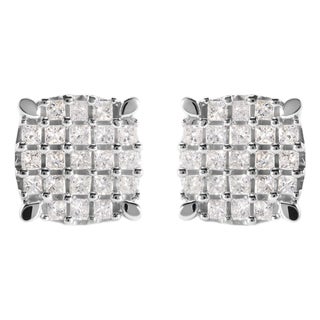 10K White Gold 3/4 Cttw Princess Diamond Composite Cushion Shape Stud Earrings (I-J Color, I1-I2 Clarity) For Sale