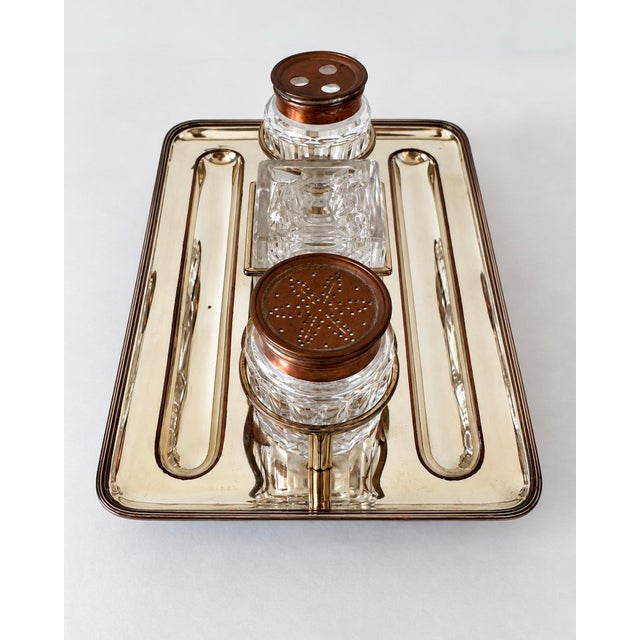 Early 19th Century Georgian Old Sheffield Plate Silverplated Partners Inkwell Desk Set For Sale - Image 4 of 17