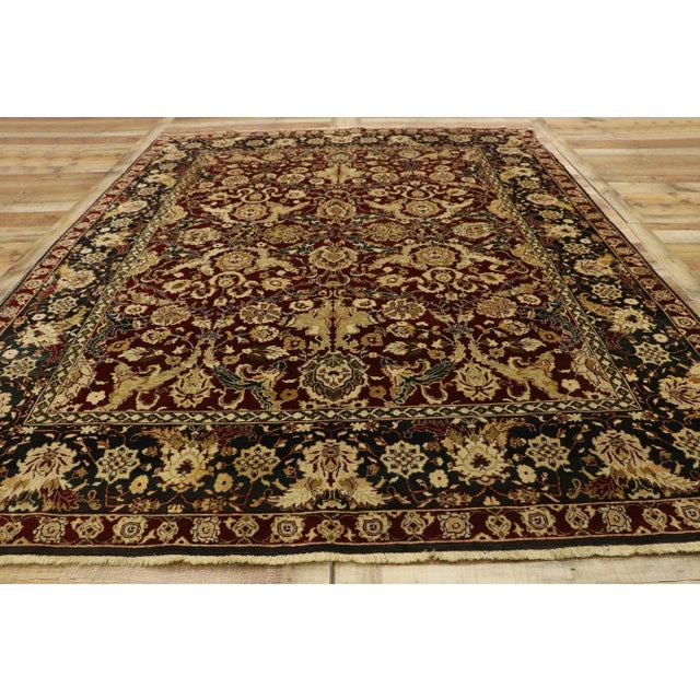 Burgundy Traditional Vintage Indian Rug With Baroque Damask Style - 07'09 X 09'09 For Sale - Image 8 of 11