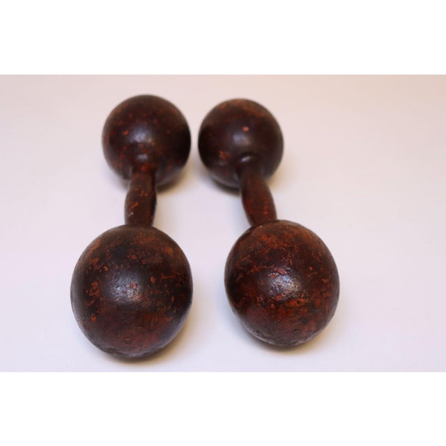 Folk Art Pair of Vintage Sculptural Primitive Hand Weights/Dumbbells For Sale - Image 3 of 9