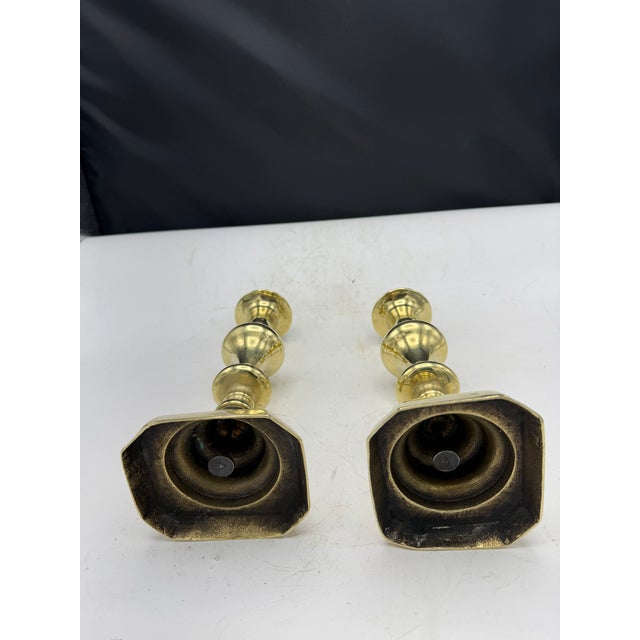 1940s Pair of Vintage English Brass Candlesticks For Sale - Image 5 of 6