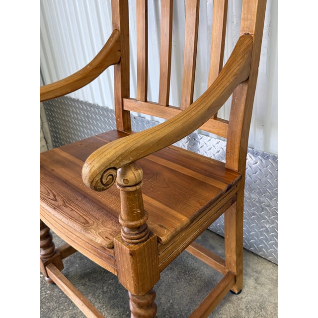 Vintage Scrubbed Pine English Revival Rustic Carver Chair For Sale - Image 4 of 12