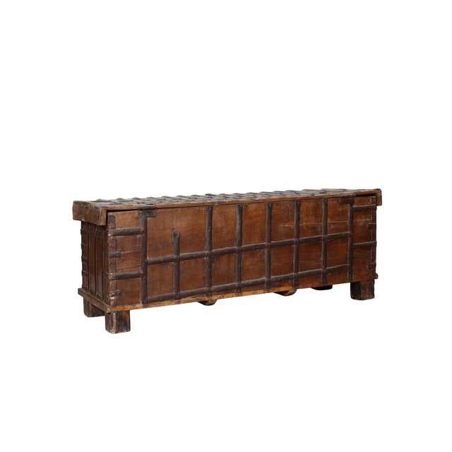 Brown Antique Indian Teakwood Pitara Chest “Bed Bench” For Sale - Image 8 of 8