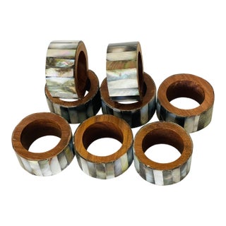1960s 8 PCS Vintage Coastal Abalone Shell Napkin Rings For Sale