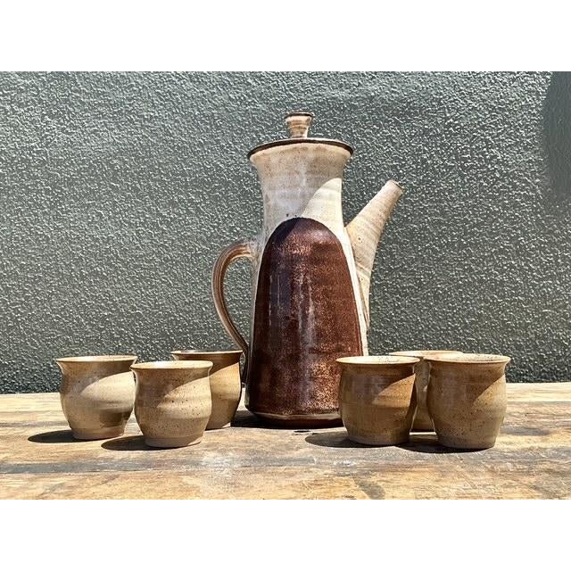 Ceramic Vintage Original Studio Pottery Tall Teapot With Cups For Sale - Image 7 of 12