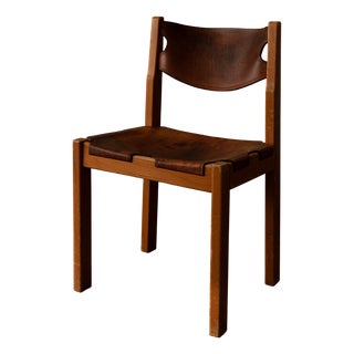 Vintage French Elm and Cognac Leather Chair from Maison Regain, 1970s For Sale