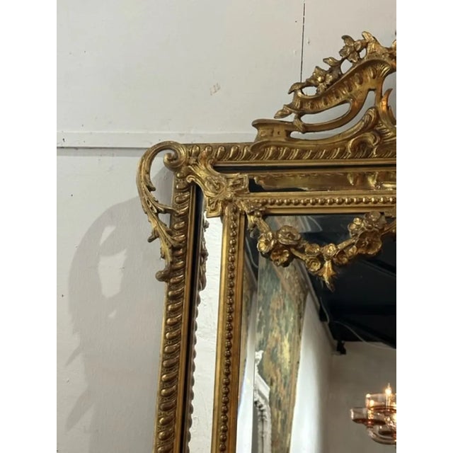 19th Century French Louis XV Style Carved and Giltwood Mirror For Sale - Image 4 of 8
