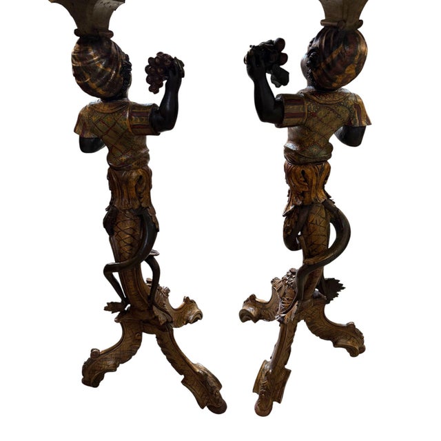 Pair of Mid-19th Century Italian Polychrome & Gilt Figural Pedestal Tables For Sale - Image 10 of 10