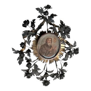 18th Century European Painting of a Saint in Silver Frame For Sale