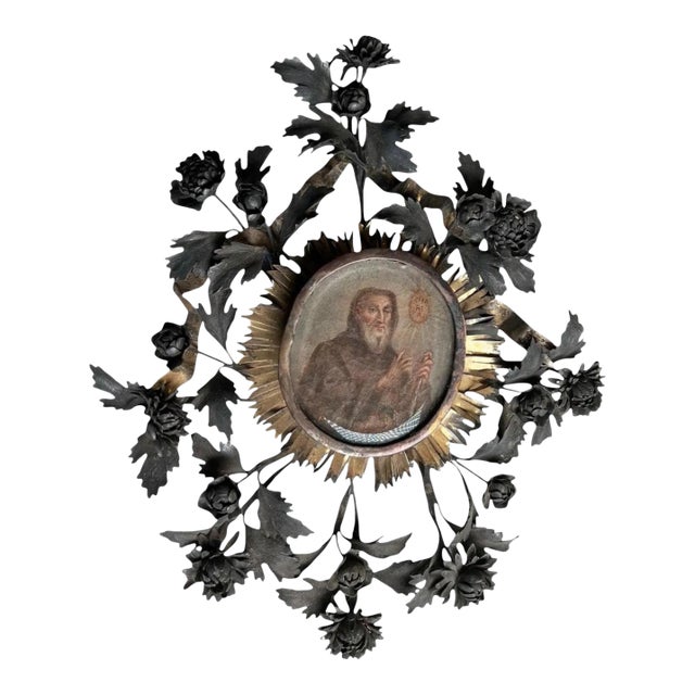 18th Century European Painting of a Saint in Silver Frame For Sale