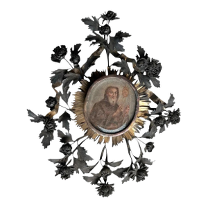 18th Century European Painting of a Saint in Silver Frame