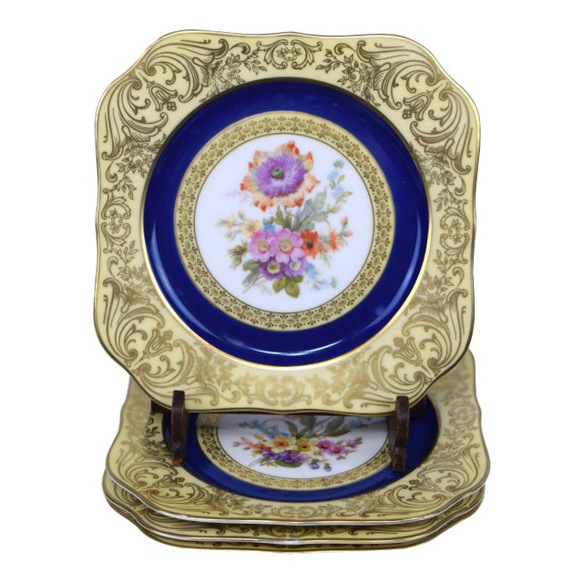 Antique Bavarian Floral Porcelain Dessert Plates Circa 1900- Set of 4 For Sale