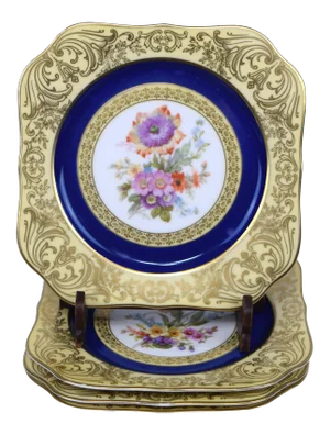 Antique Bavarian Floral Porcelain Dessert Plates Circa 1900- Set of 4