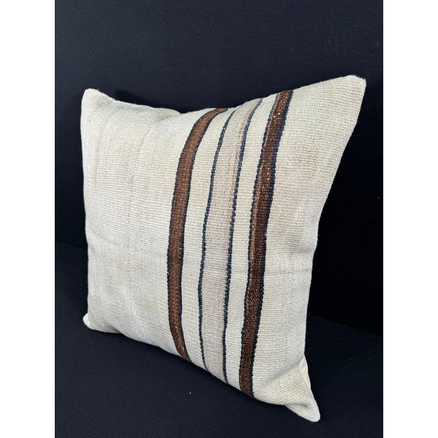 Turkish Hemp Pillow Cushion Natural Beige Brown Pillow Cushion Cover 24x24 For Sale - Image 4 of 4
