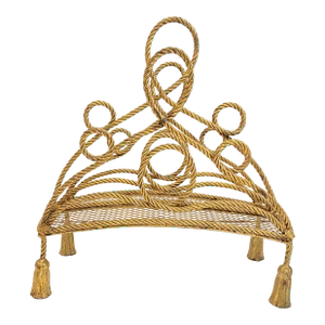 1960s Maison Jansen Style Gilt Rope Magazine Rack Tassel Hollywood Regency