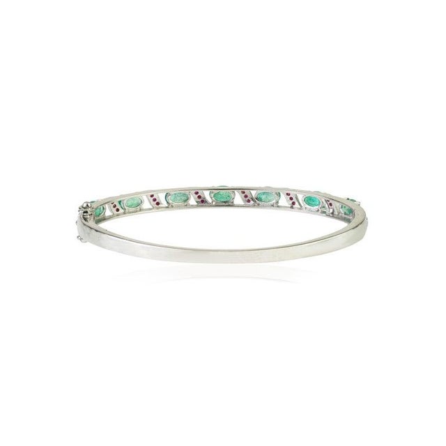 Not Yet Made - Made To Order Vintage 925 Sterling Silver Emerald & Ruby Gemstone Bangle Bracelet For Sale - Image 5 of 9