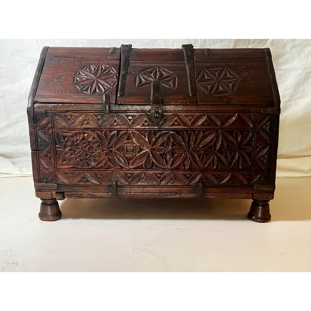 Antique Carved Cedar Dowry Box For Sale - Image 4 of 9