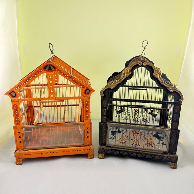 Art Nouveau Black Japanned Metal Bird Cage, Hand-Painted, Circa 1900-1920 For Sale - Image 16 of 16