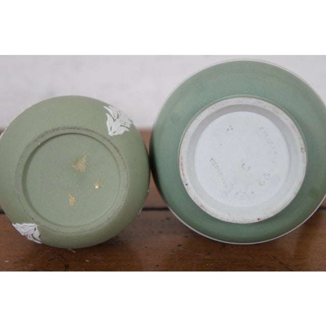 Vintage Wedgwood Sage Green Jasperware Bas Relief Pitcher, Vase & Ashtray Dish- 4 Pieces For Sale - Image 10 of 13