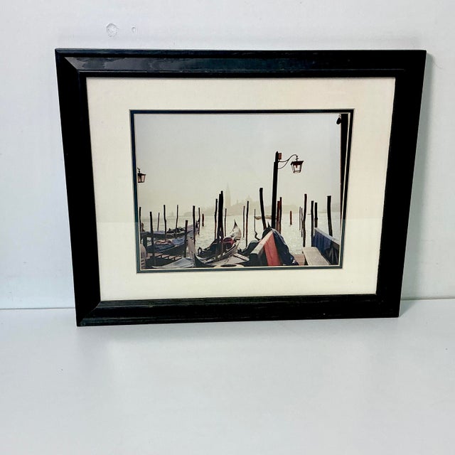 1980s Vintage Italian Coastal Venus Gondolas at Dock Framed Photography For Sale - Image 10 of 14