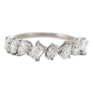 14k White Gold 1.52ctw Staggered Mixed Multi Shape Diamond Eternity Band Ring, Size 6.5 For Sale