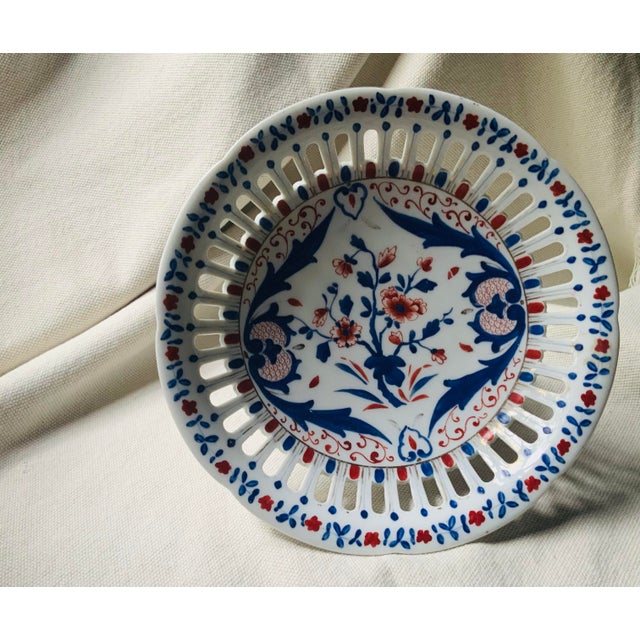 19th Century French Imari Porcelain Reticulated Compote, Hand-Painted For Sale - Image 9 of 18