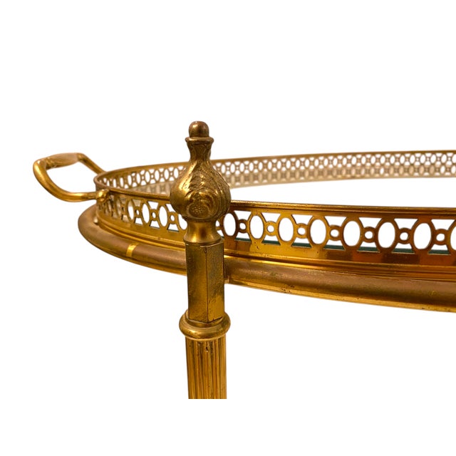 Metal Maison Jansen Attributed Brass Bar Cart Vintage French Mid-Century Modern Hollywood Regency For Sale - Image 7 of 13