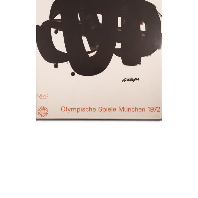 An offset lithographic poster featuring Olympische Spiele München 1972. Designed by Pierre Soulages. A minimalist...