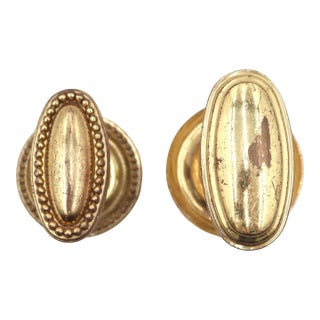 Modern Brass Oval Concentric & Beaded Door Knob Set For Sale