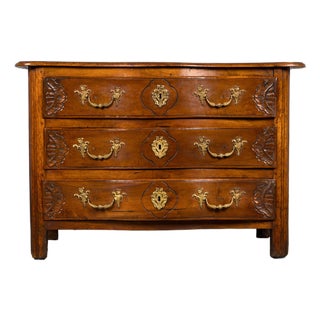 18th Century French Régence Walnut Chest of Drawers With Brass Pulls, Lyon For Sale
