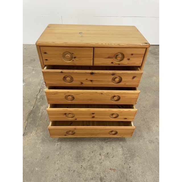 Vintage Scandinavian Pine Dresser with Carved Circular Pulls, 1970s For Sale - Image 11 of 13