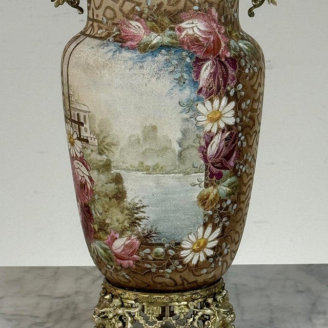Pair of 19th Century French Gilt Bronze Mounted Hand-Painted Porcelain Vases by Royal Bonn For Sale - Image 13 of 18
